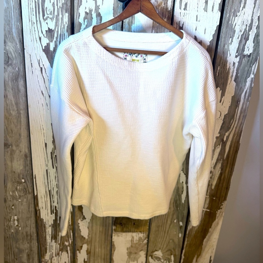 Maeve Anthropologie Cream Ribbed Long Sleeve Top Size Xs